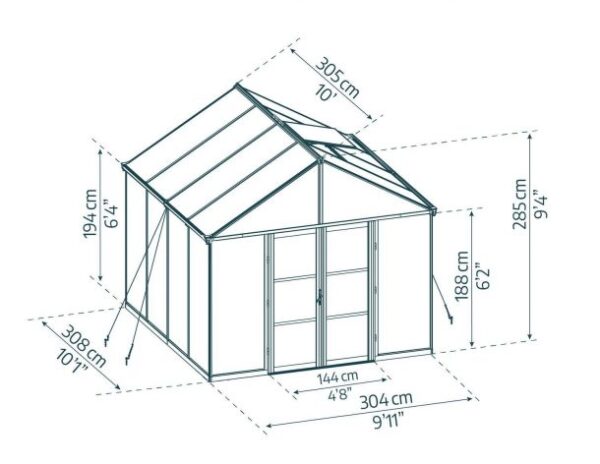 Palram 10x10 Aria Greenhouse - Black (Clear Glazing) - Image 5