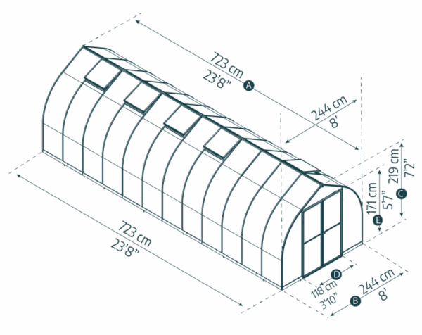 Palram 8x24 Bella Greenhouse - Silver (Twin Wall Glazing) - Image 5