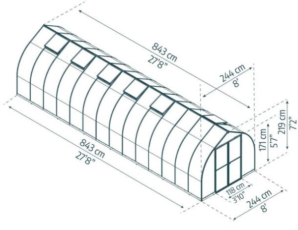Palram 8x28 Bella Greenhouse - Silver (Twin Wall Glazing) - Image 8