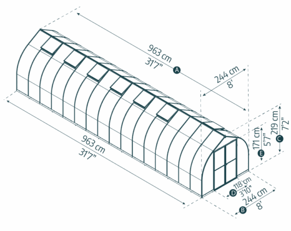 Palram 8x32 Bella Greenhouse - Silver (Twin Wall Glazing) - Image 8