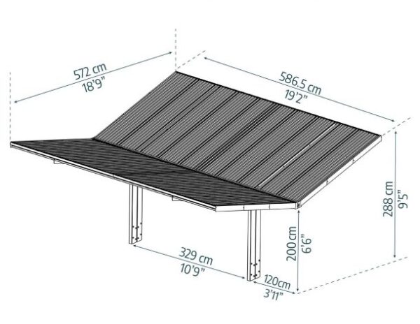 Palram Canopia Sydney Aluminium Double Winged 20' x 20' Carport  - Black - Image 4