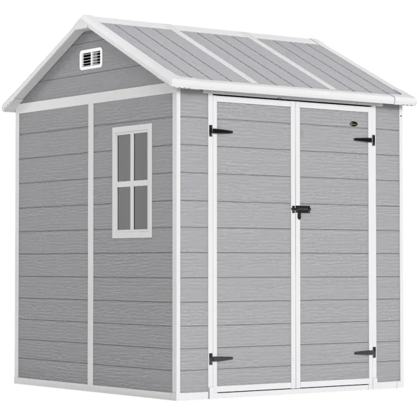 Outsunny 6x6 Plastic Storage Shed with Window and Floor - Grey