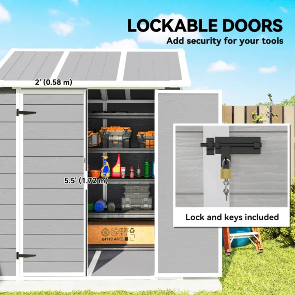 Outsunny 6x6 Plastic Storage Shed with Window and Floor - Grey - Image 9