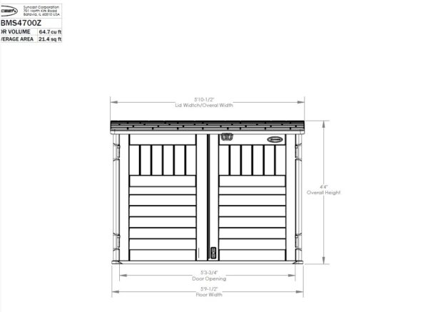 Suncast 6'x3.5' Stow-Away Horizontal Plastic Shed - Vanilla - Image 2