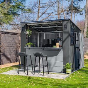 Suncast 8'x7' Cabana Plastic Entertainment Shed- Cool Grey with Installation