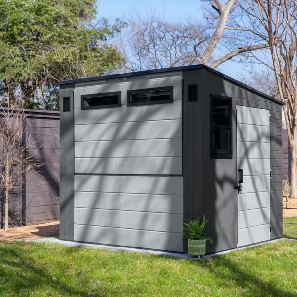 Suncast 8'x7' Cabana Plastic Entertainment Shed- Cool Grey with Installation - Image 3