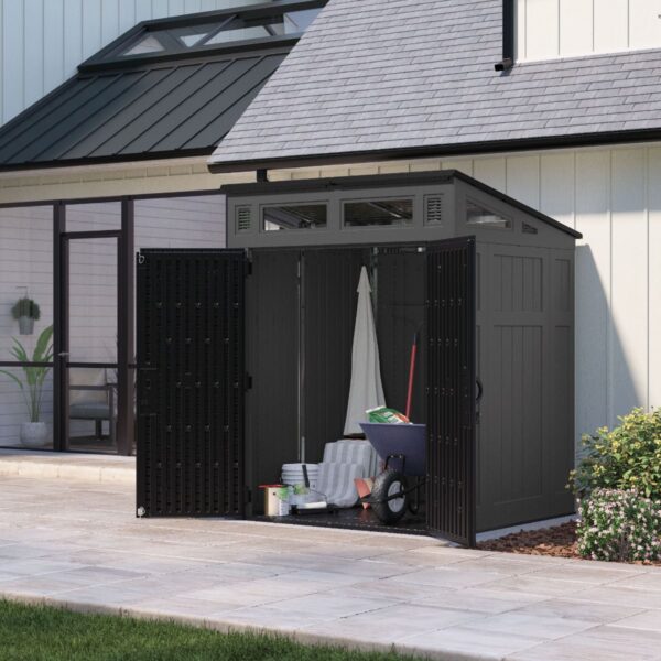 Suncast 6’x5′ Modernist Plastic Resin Pent Storage Shed - Image 4