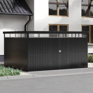Living and Home 12.5x10 Flat Roof Tool Shed with Skylight- Charcoal Black