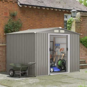 Pro-Tect 8x6 Apex Metal Shed with Foundation Grid  - Light Grey