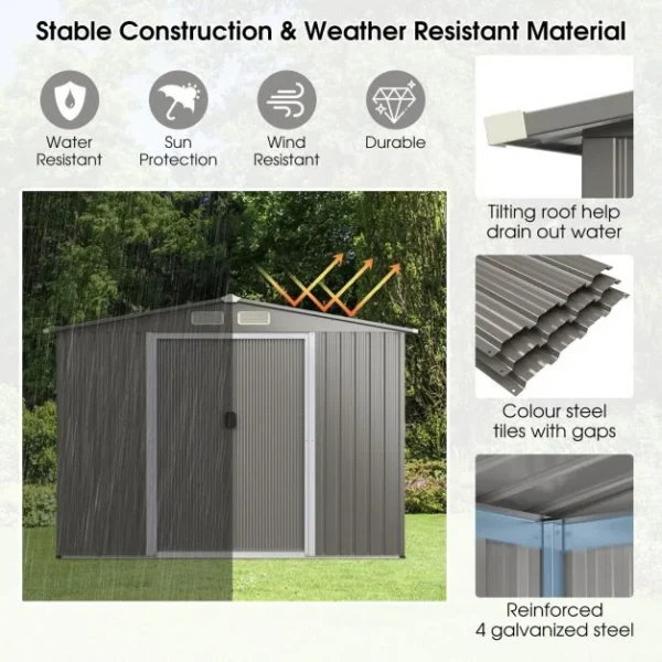 Pro-Tect 8x6 Apex Metal Shed with Foundation Grid  - Light Grey - Image 5