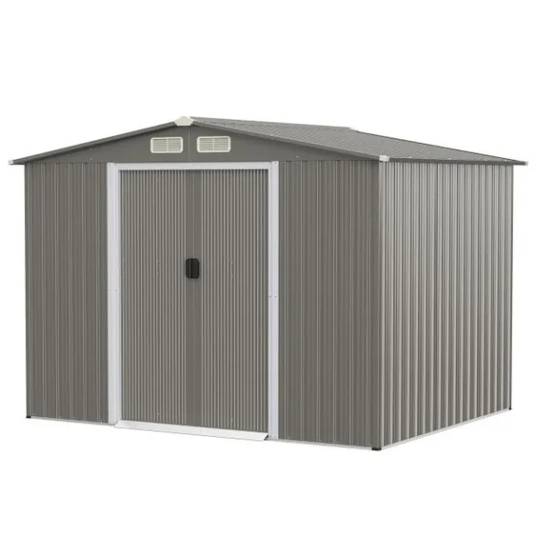 Pro-Tect 8x6 Apex Metal Shed with Foundation Grid  - Light Grey - Image 8