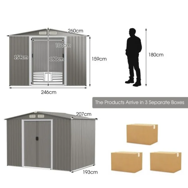 Pro-Tect 8x6 Apex Metal Shed with Foundation Grid  - Light Grey - Image 9