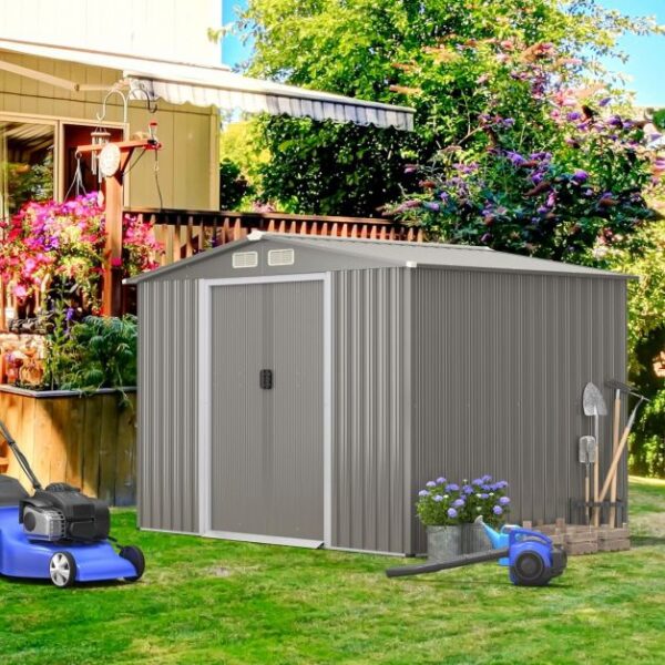 Pro-Tect 8x6 Apex Metal Shed with Foundation Grid  - Light Grey - Image 11