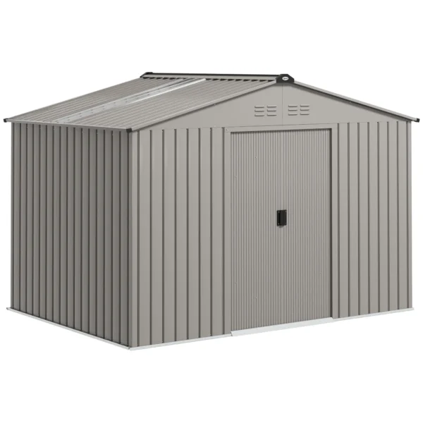 Outsunny 9ft x 6ft Metal Garden Shed Silver Grey with Foundation Grid and Skylight - Image 3