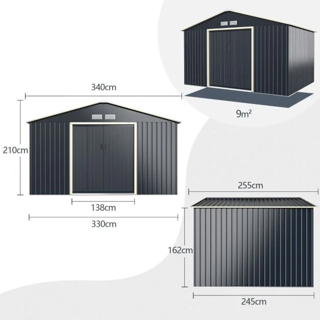 Pro-Tect 11'x8' Metal Apex Shed - Dark Grey - Image 11