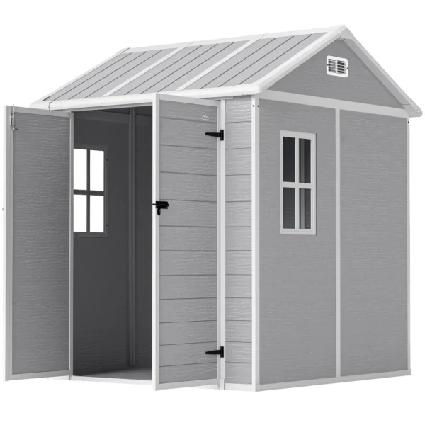 Outsunny 6x6 Plastic Storage Shed with Window and Floor - Grey - Image 7