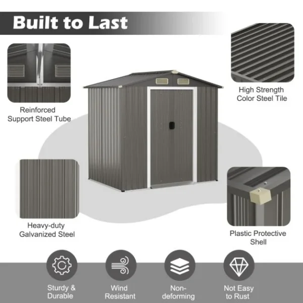 Pro-Tect 6x4 Apex Metal Shed  - Dark Grey - Image 6