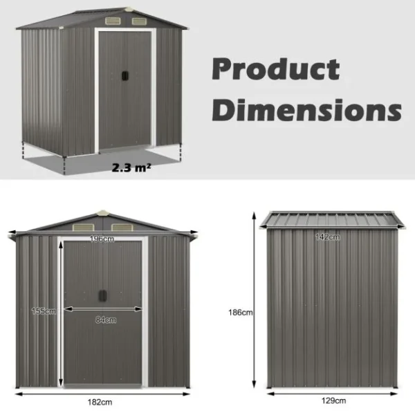 Pro-Tect 6x4 Apex Metal Shed  - Dark Grey - Image 2