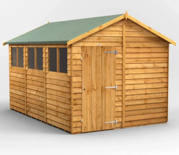 Power 12'x8' Overlap Timber Apex Shed (window or windowless) (single or double door)