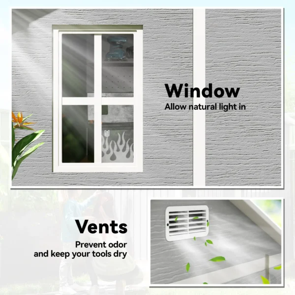 Outsunny 6x6 Plastic Storage Shed with Window and Floor - Grey - Image 10