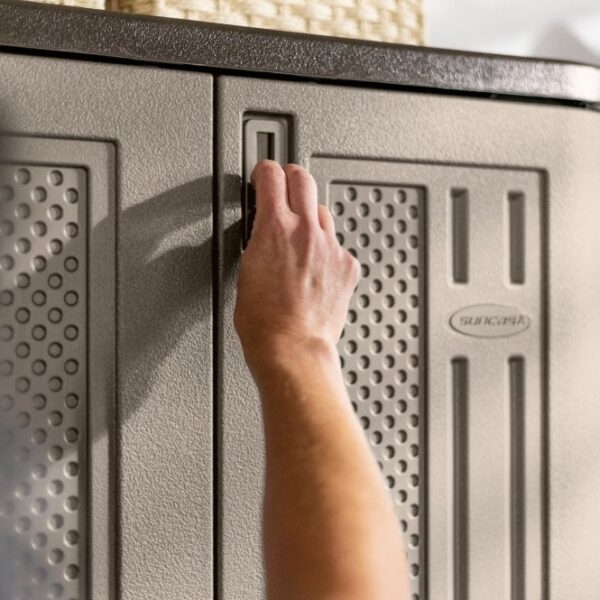 Suncast 2.5'x1.5' Haven Tall Plastic Storage Cabinet - Platinum Metallic - Image 3