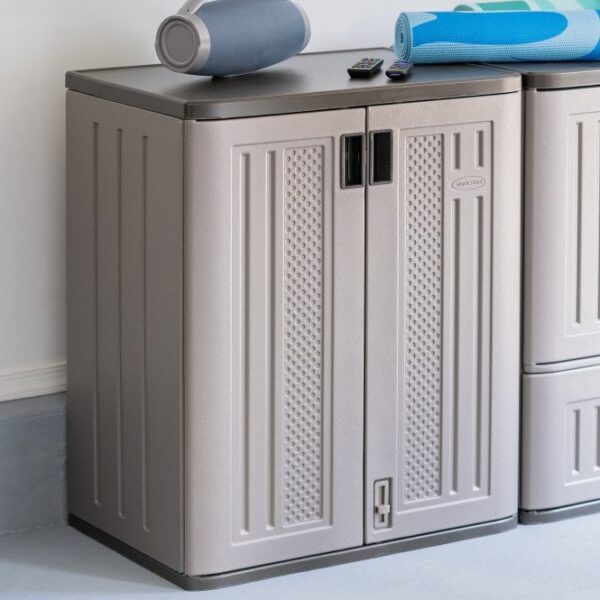 Suncast 2.5'x1.5' Haven Low Level Base Storage Cabinet - Platinum Metallic - Image 2