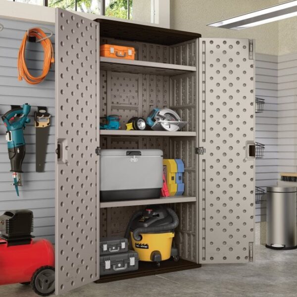 Suncast 3'x1.5' Haven Mega Tall Plastic Storage Cabinet - Platinum Metallic - Image 2