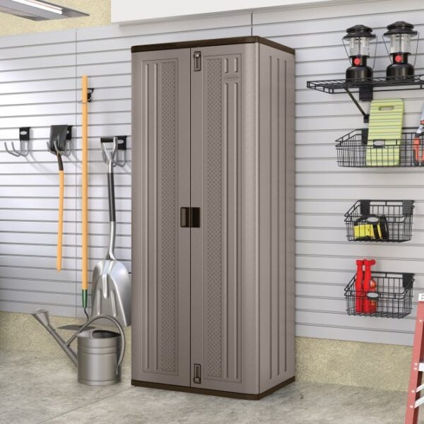 Suncast 2.5'x1.5' Haven Tall Plastic Storage Cabinet - Platinum Metallic