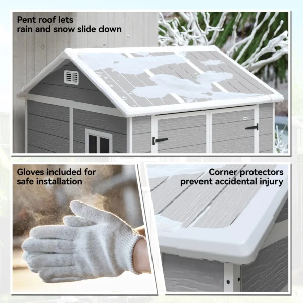 Outsunny 6x6 Plastic Storage Shed with Window and Floor - Grey - Image 11