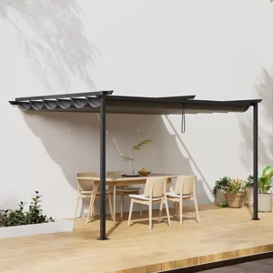 Living and Home 10x10 Wall Mounted Lean To Metal Retractable Pergola