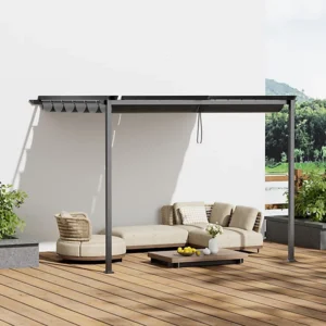 Living and Home 10x13 Wall Mounted Lean To Metal Retractable Pergola