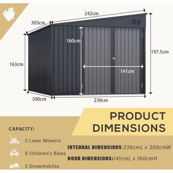 Pro-Tect 8'x10' Lean To Metal Storage Shed - Dark Grey - Image 4