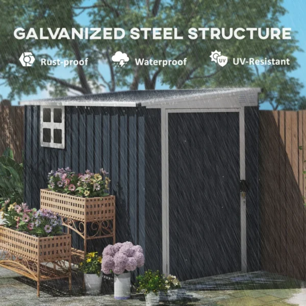 Outsunny 4ft x 7.5ft Lean To Metal Garden Shed with Window - Dark Grey - Image 2