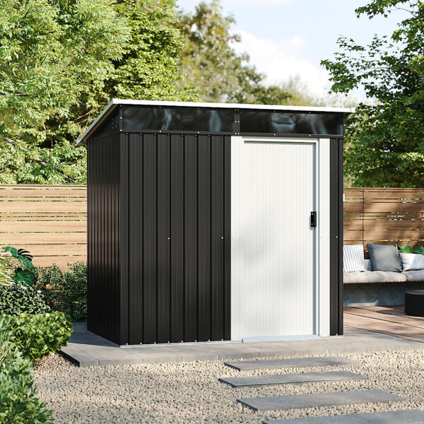 Living and Home 6x4 Metal Single Door Pent Shed with Foundation Grid and Skylight - Anthracite White - Image 2