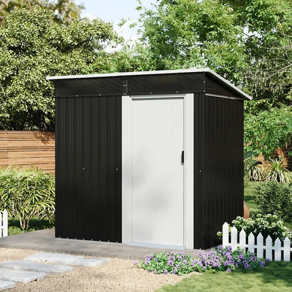 Living and Home 6x4 Metal Single Door Pent Shed with Foundation Grid and Skylight - Anthracite White - Image 3