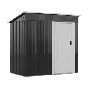 Living and Home 6x4 Metal Single Door Pent Shed with Foundation Grid and Skylight - Anthracite White