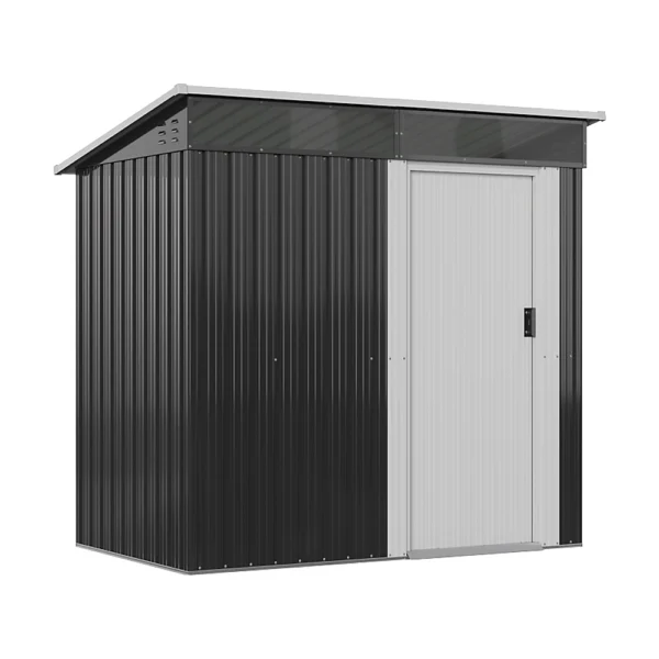 Living and Home 6x4 Metal Single Door Pent Shed with Foundation Grid and Skylight - Anthracite White