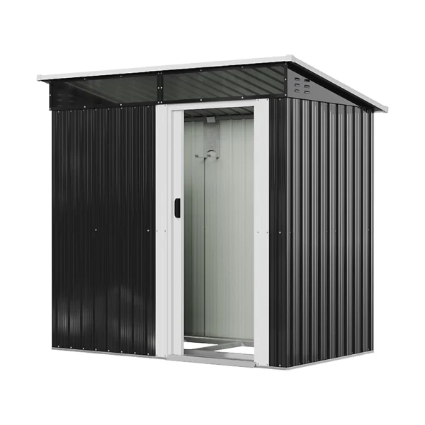 Living and Home 6x4 Metal Single Door Pent Shed with Foundation Grid and Skylight - Anthracite White - Image 5