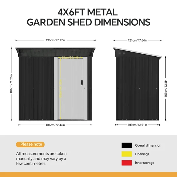 Living and Home 6x4 Metal Single Door Pent Shed with Foundation Grid and Skylight - Anthracite White - Image 6