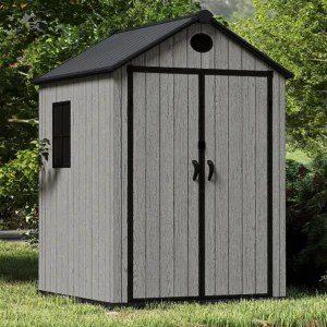 Living and Home 6x6 WoodField Woodgrain Plastic Apex Shed - Light Grey