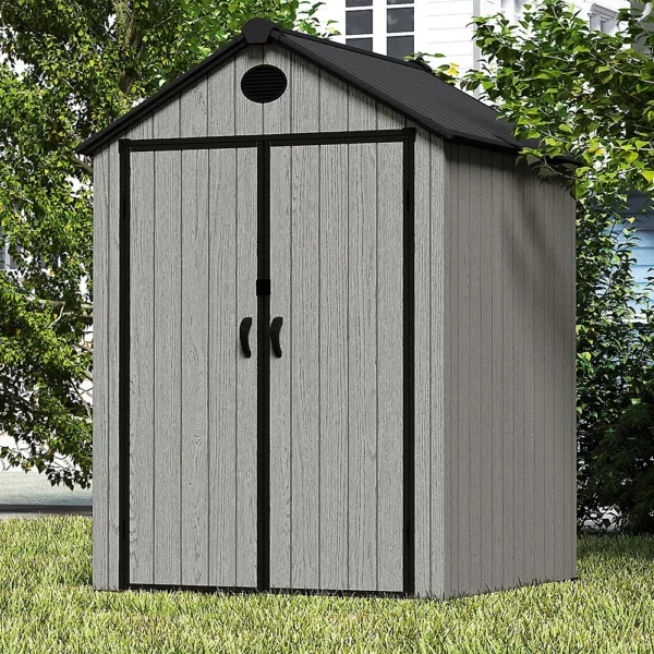 Living and Home 6x6 WoodField Woodgrain Plastic Apex Shed - Light Grey - Image 3