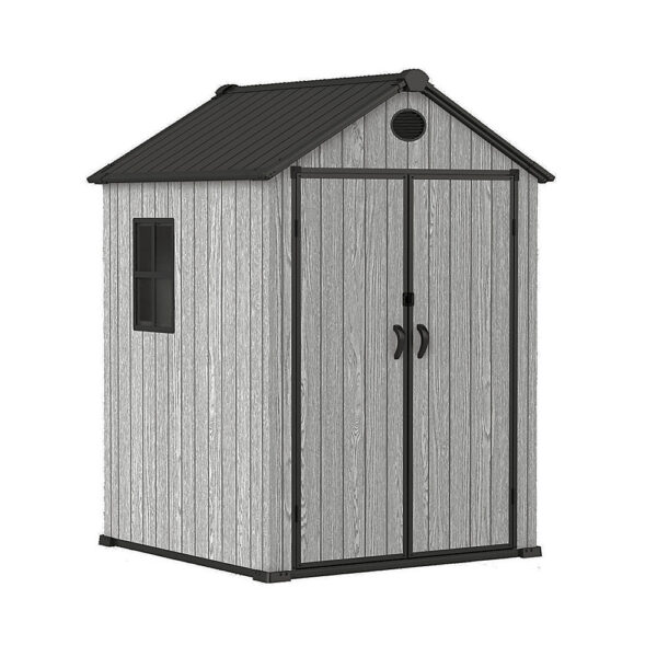 Living and Home 6x6 WoodField Woodgrain Plastic Apex Shed - Light Grey - Image 4