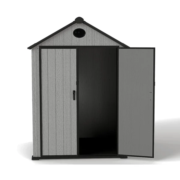 Living and Home 6x6 WoodField Woodgrain Plastic Apex Shed - Light Grey - Image 5