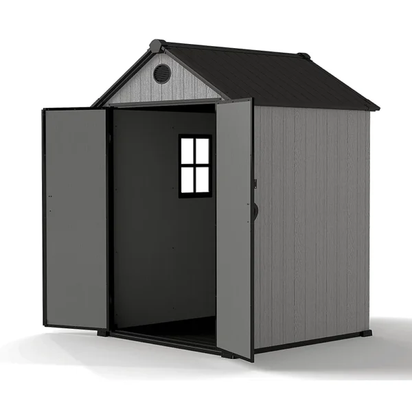 Living and Home 6x6 WoodField Woodgrain Plastic Apex Shed - Light Grey - Image 7
