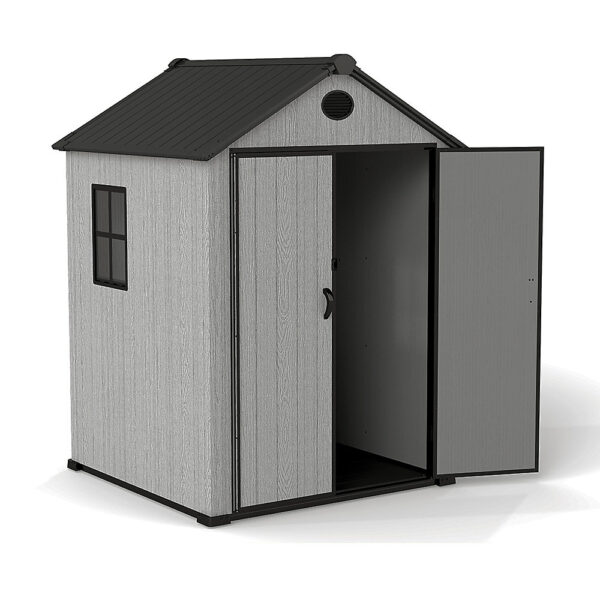 Living and Home 6x6 WoodField Woodgrain Plastic Apex Shed - Light Grey - Image 8
