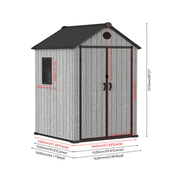 Living and Home 6x6 WoodField Woodgrain Plastic Apex Shed - Light Grey - Image 10