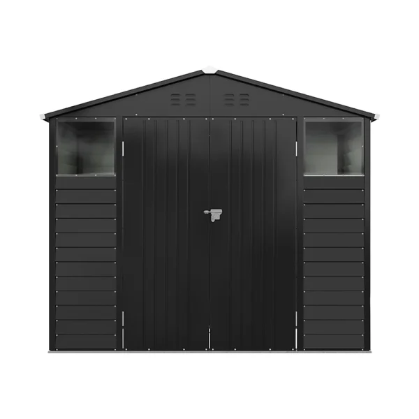 Living and Home 8x5.5 Double Hinged Metal Apex Shed with Windows - Anthracite Black - Image 4