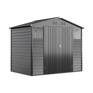 Living and Home 8x5.5 Double Hinged Metal Apex Shed with Windows - Anthracite Black