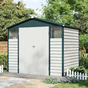 Living and Home 8x5.5 Double Hinged Metal Apex Shed with Windows - White and Green