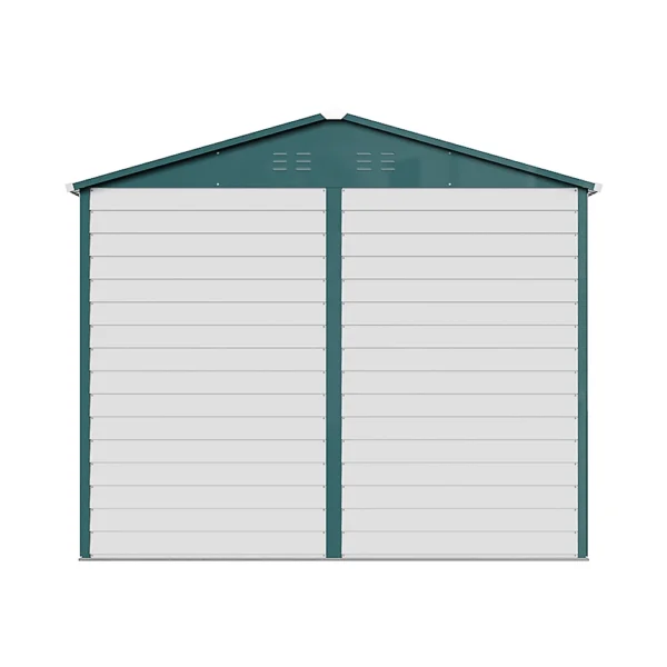 Living and Home 8x5.5 Double Hinged Metal Apex Shed with Windows - White and Green - Image 6